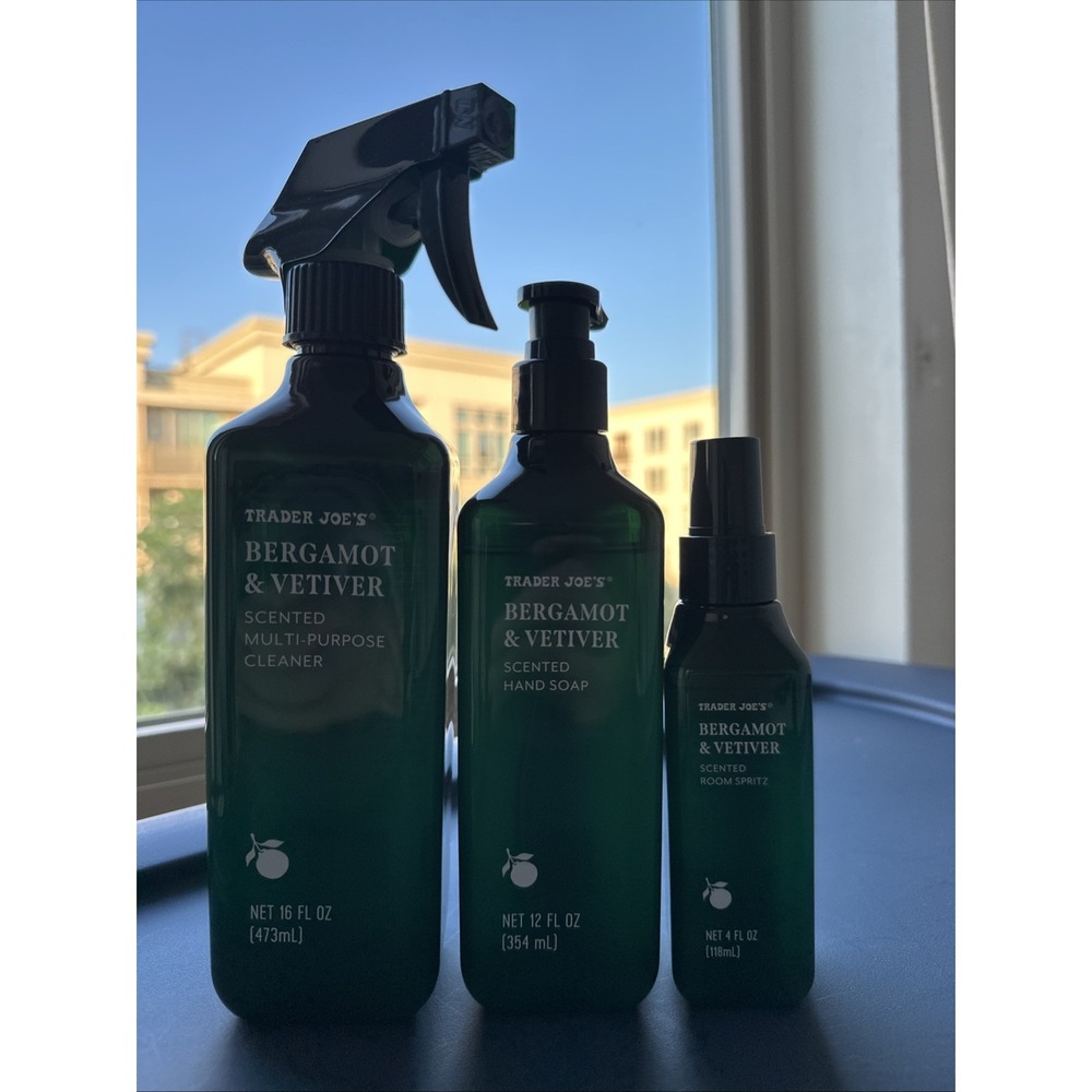 Trader Joes Bergamot & Betiver Bundle Hand Soap, Room Spray & Multi Cleaner